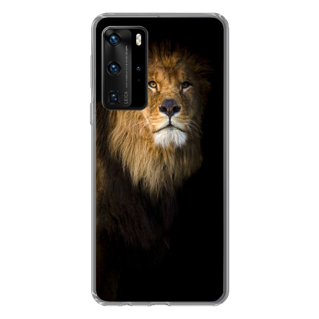 MuchoWow Handyhülle Schutzhülle Hülle für Huawei P40 Pro Löwe - Licht - Schwarz - Porträt Silikon Softcase Handy Hülle - Schutz