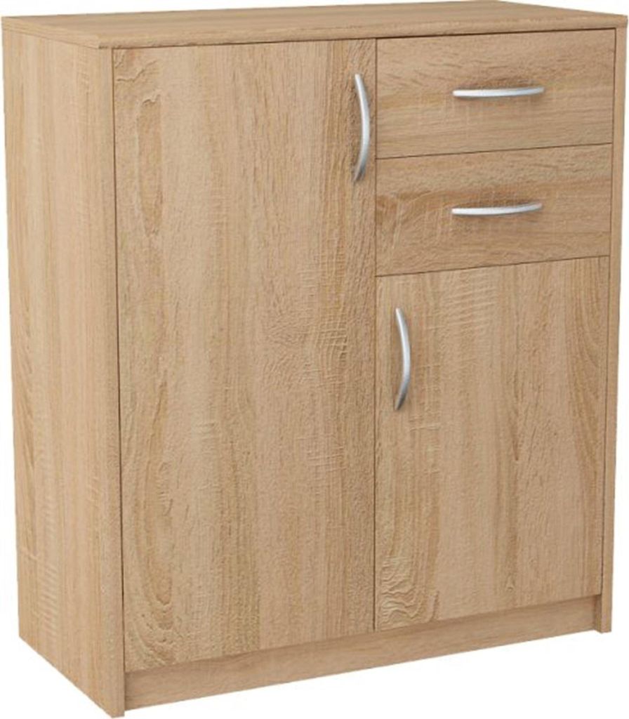 MATKAM Kommode 2-türig, mit zwei Schubladen | H/B/T 85 x 74 x 35 cm, Griffe in satinierter Metall-Optik | Schublade B/T 32 x 33 cm, Führungsschie...