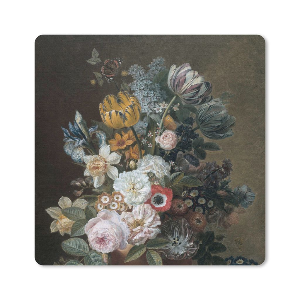 MuchoWow Mauspad Mousepad Stilleben mit Blumen - Gemälde von Eelke Jelles Eelkema 20x20 cm - Mousepads - Maus Mat - Pad - Mausunterlage - Desk M...