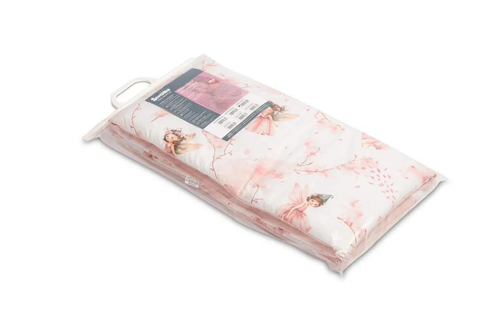Protection de lit bébé 60x120 en mousseline de coton motif fées rose
