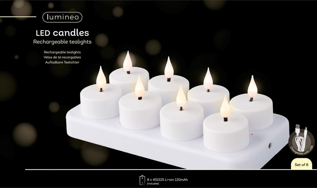 LED Teelichter 4cm Kunststoff 8er Set Weiß / Warmweiß