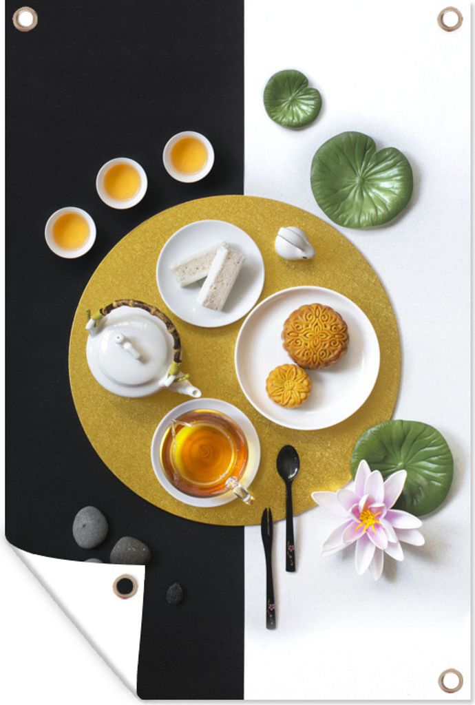 MuchoWow 40x60 cm Outdoor-Poster Gartendeko Sichtschutz Garten Poster für den Garten Lebensmittel - Blätter - Flachlegung