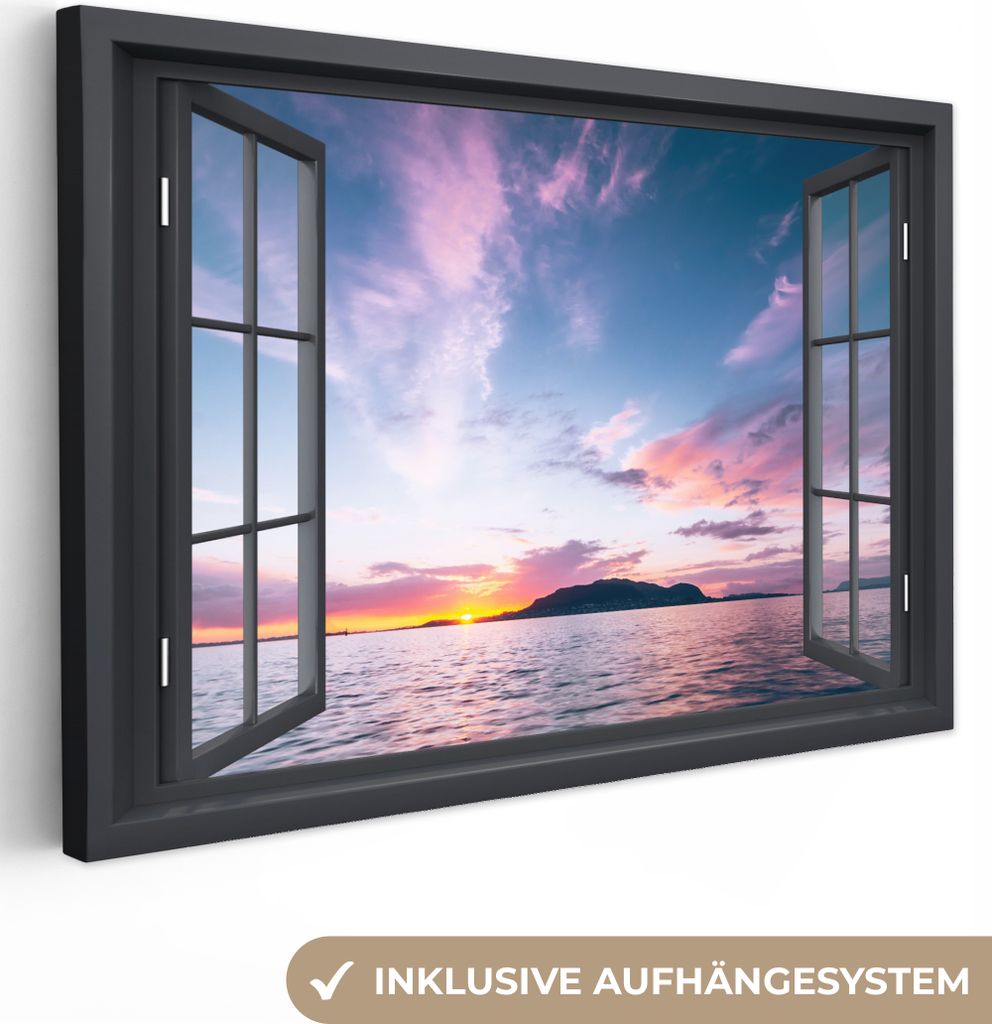 OneMillionCanvasses - Leinwandbilder - 140x90 cm, Mit Blick auf - Meer - Sonnenuntergang, Wandbilder Kunstdruck Wanddekoration