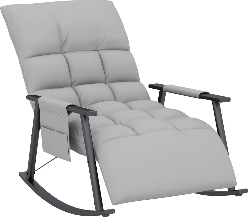 HOMCOM Sedia a dondolo Poltrona Poltrona relax con poggiapiedi, sedia a dondolo con tasca laterale, schienale regolabile Poltrona Swing per soggiorno, fino a 120