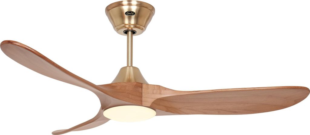 Energiespar Deckenventilator mit LED Beleuchtung und Fernbedienung Eco Genuino-L Messing gebürstet / Eiche mittel 122 cm
