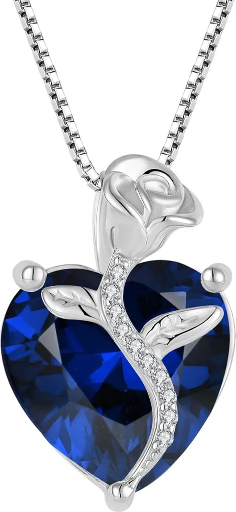 Pendentif cœur saphir bleu avec chaîne maille jante en argent massif
