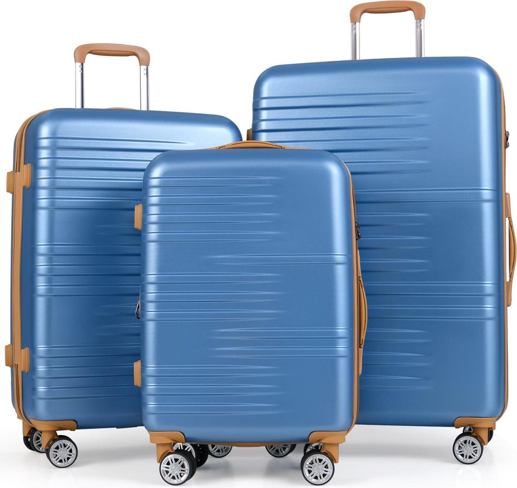 GOPLUS 3-tlg. Hartschalenkofferset, 20+24+28 Zoll Hartschalenkoffer erweiterbar, Reisekoffer mit TSA-Zahlenschloss, Staubschutzhülle, M-L-XL (Blau)