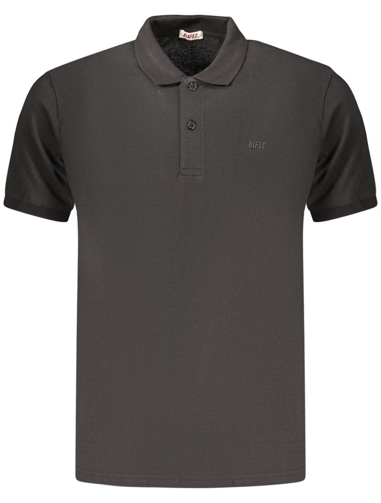 Schwarzes Herren Kurzarm-Polo mit Stickerei und 2 Knöpfen