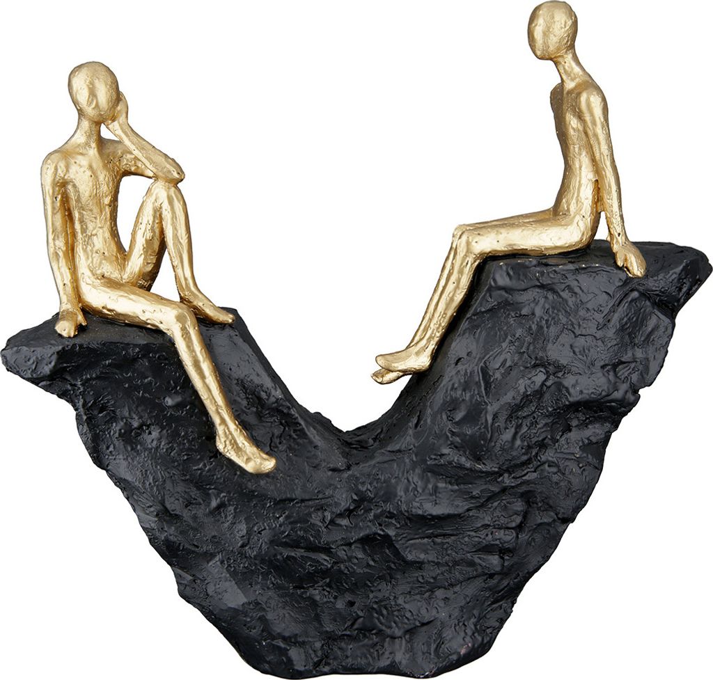 Gilde Skulptur "Zweisam" goldfarbene Figuren auf schwarzem Stein H: 21 cm B: 21.50 cm T: 5 cm 37459