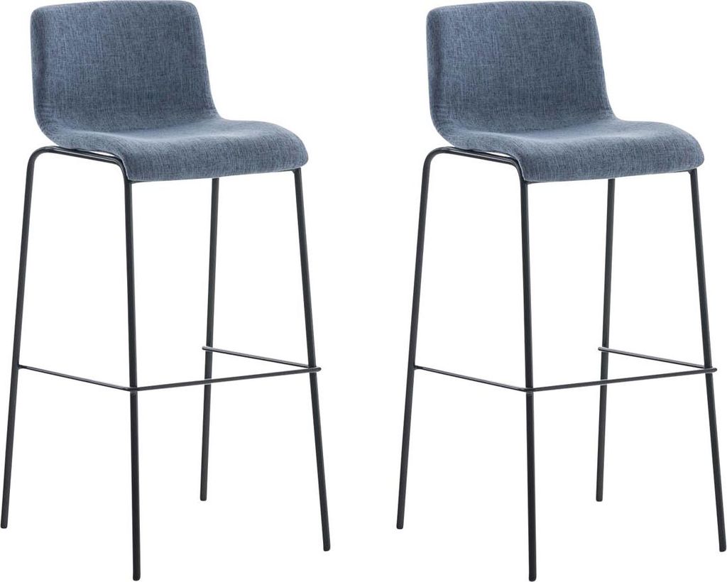 2er Set Barhocker TENAR - Stoff Blau 43x48x100 cm Schwarz | Barstuhl Mit Lehne Tresenhocker Tresenstuhl Kneipenhocker Kneipenstuhl