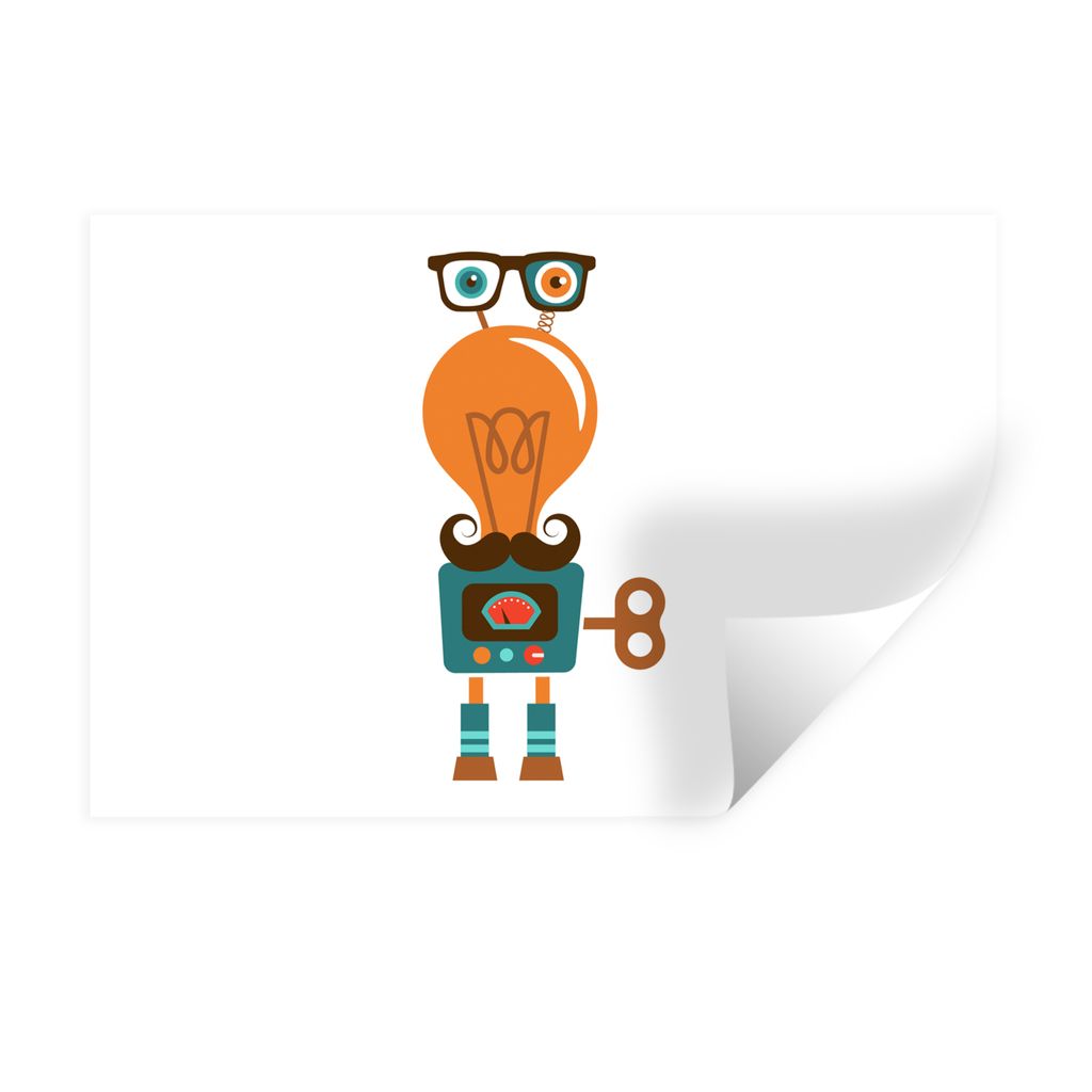 MuchoWow Wandtattoo Wandsticker Wandaufkleber Roboter - Brille - Schnauzbart - Kinder - Jungen 120x80 cm Selbstklebend und Repositionierbar - Sel...