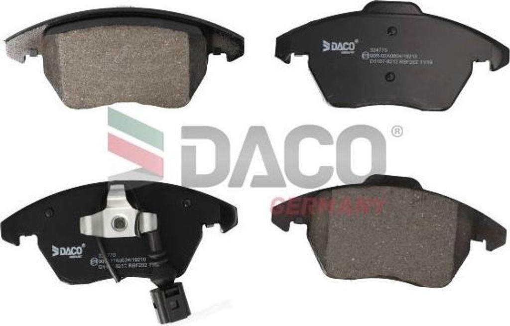 DACO Germany 324770 Bremsbelagsatz, Scheibenbremse OE 1K0615106AL kompatibel mit A1 8X, A3 8P, TT, Altea, Altea XL, Ibiza, Leon, Toledo, Fabia, Oct...