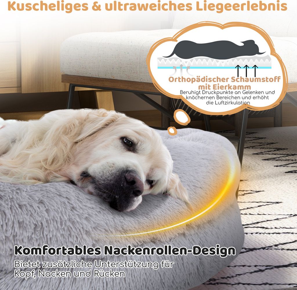 XL Hundebett Orthopädisch – Mit Abnehmbarer Nackenrolle, Waschbar, Für Große Hunde, Wasserabweisend