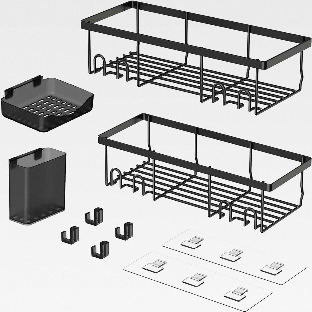 Duschablage ohne Bohren,4 Stück Duschregal,Rostfreie Badezimmer Organizer, Schnell Trocknende Badregal, Schwarz Duschkorb zum Kleben,Kommt mit 4 H...
