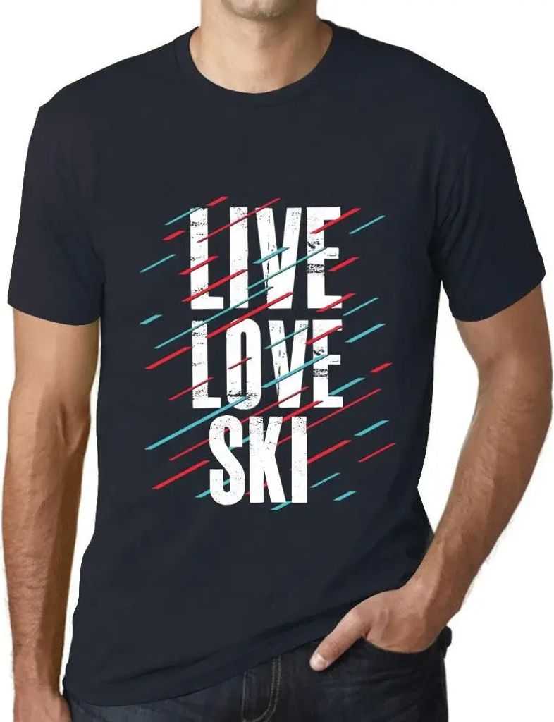 Herren Grafik T-Shirt Liebe & Skifahren leben – Live Love & Ski – Öko-Verantwortlich Vintage Jahrgang Kurzarm Lustige Druck Geburtstag Geschen...