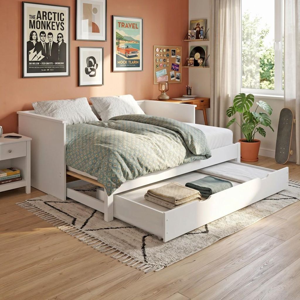 AUSZIEHBETT MONA mit Schublade-bett 2x80x200 - Weiß Produktbild 