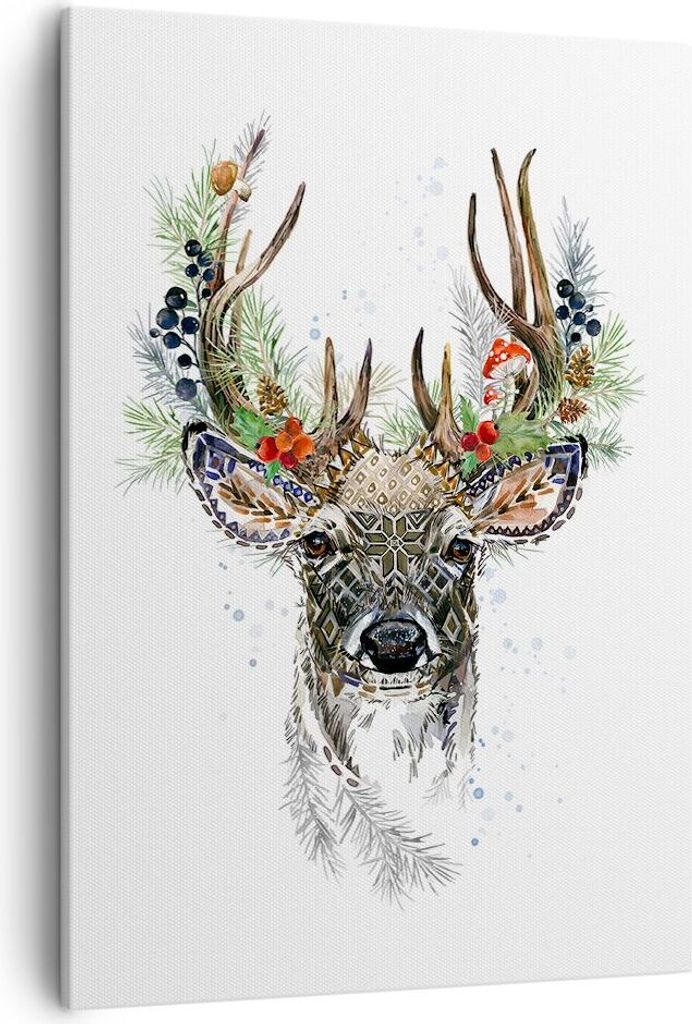 Bild auf Leinwand - Leinwandbild - Einteilig - Surrealismus Hirsch Boho - 50x70cm - Wand Bild - Wanddeko - Wandbilder - Leinwanddruck - Wanddekorat...