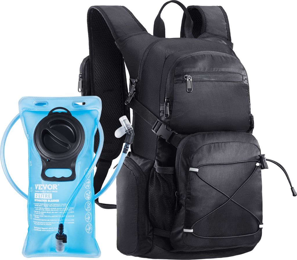 VEVOR Wasserbeutel-Rucksack, 25 l, isolierter Rucksack, geeignet für Wandern, Radfahren, Laufen, Reisen, Bergsteigen, Schwarz, Hydro-Wasserrucksac...