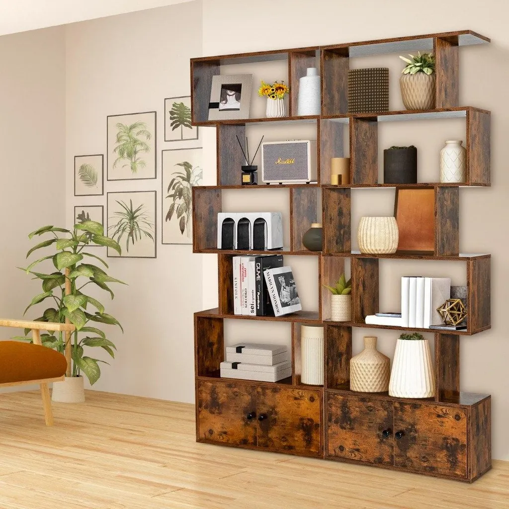 Séparateur de pièce bois marron 5 niveaux pour bureau et salon 183 cm