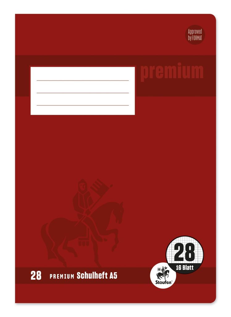 Schulheft Premium A5 16 Blatt Lineatur 28 kariert beidseitig Rand Packung mit 25 Stück