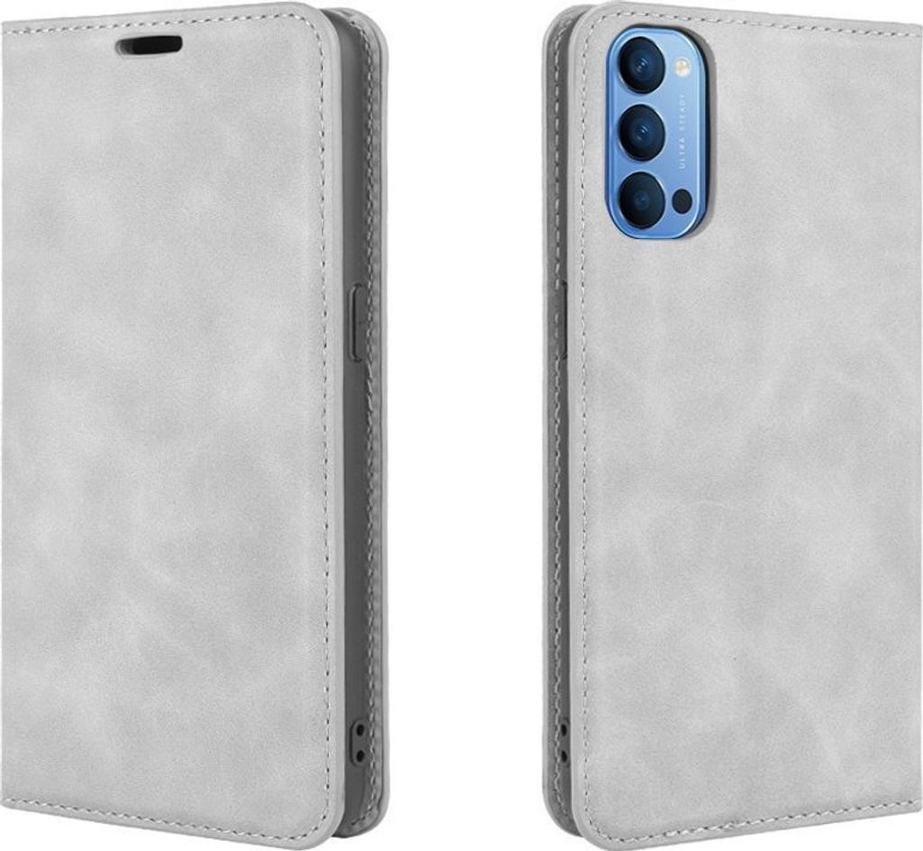 Mobigear Retro Slim OPPO Reno 4 Hülle Klapphülle Geldbörse - Grau