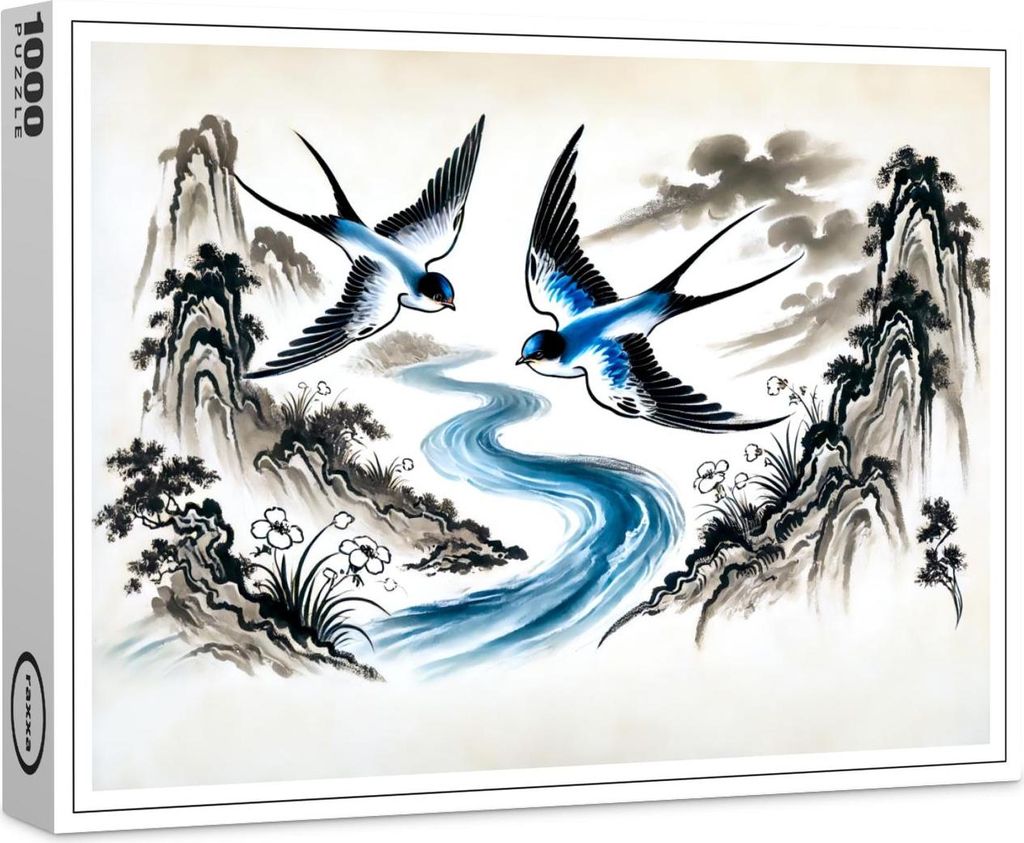 raxxa Premium-Puzzle "Swallows Soaring Through the Sky in Chinese Ink Painting", 1000 Teile