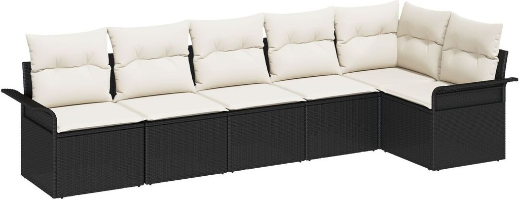 Möbel 6-teiliges Garten-Sofa-Set mit Kissen Schwarz Poly-Rattan, 2-Sitzer Garten-Sofa mit Stauraum & Kissen Schwarz Poly-Rattan - Gartensofas 3354046