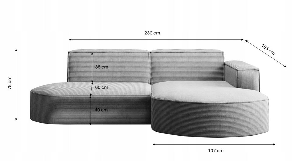 Sofa w kształcie L MODENA narożnik tkanina Poso szary prawy Zdjęcie produktu 4