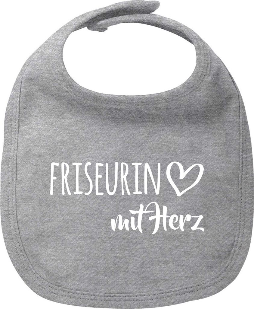 Huuraa Baby Lätzchen Friseurin mit Herz Heather Grey Klettverschluss Baumwolle Latz Geschenkidee