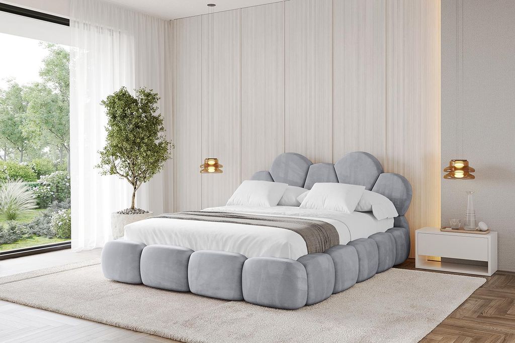 ALTDECOR Polsterbett mit Bettkasten - LANA 200x200 Hellgrau - Bett mit Matratze H3/H4, Kopfteil, Boxbett, Doppelbett mit Stauraum