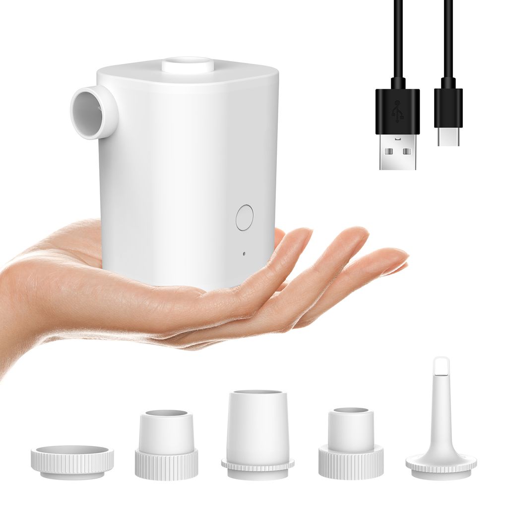 Elektrische Luftpumpe mit 5 Duesen USB-Schnellluftpumpe mit 2500mAh Akku fuer Inflator Deflator Pumpen Schlauchboote Luftmatratze Luftbett Pool Spi...