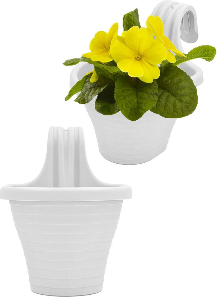 Blumentopf Hängetopf Balkon Zaun Blumen Übertopf Kräuter Pflanz Topf Kunststoff Weiß