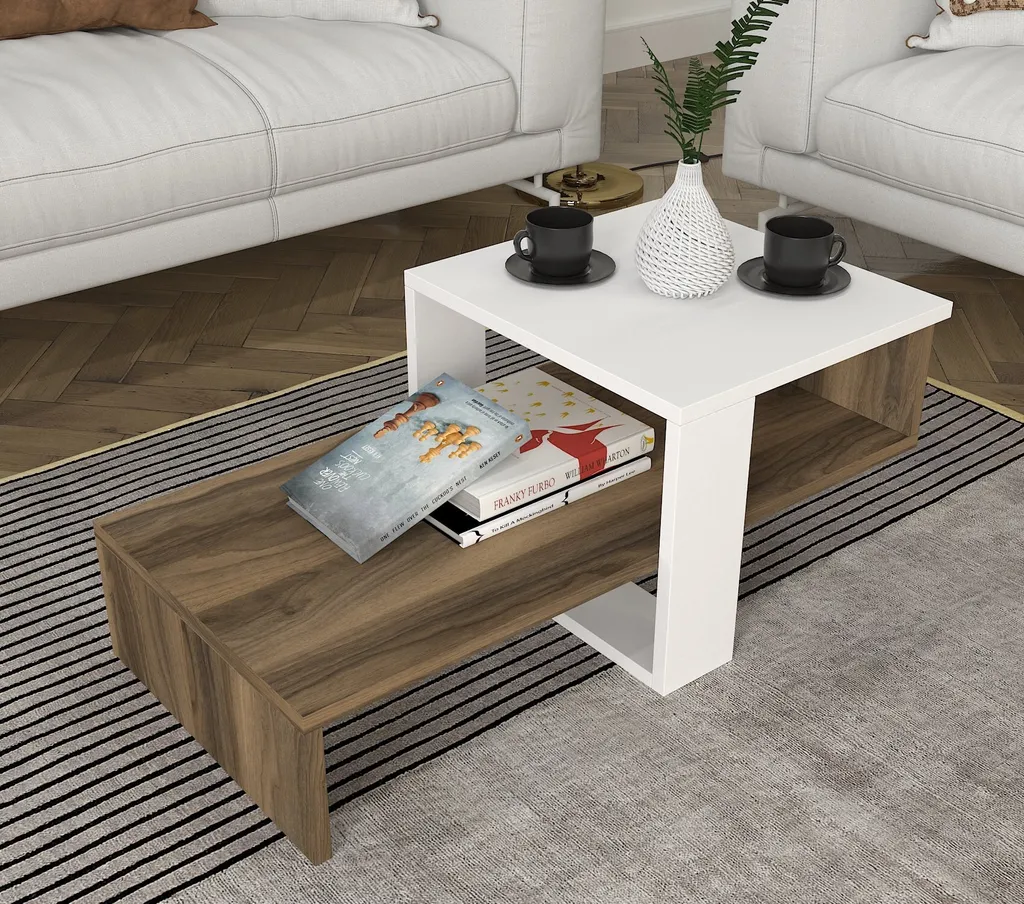 Table Basse Compacte Anti-Rayures Blanc Noyer pour Gagner de l'Espace