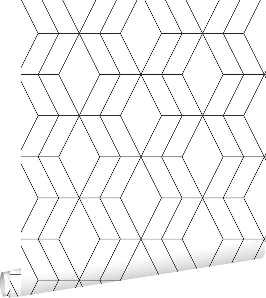 ESTAhome Tapete Art Decó Muster Weiß und Schwarz 53 cm x 10.05 m