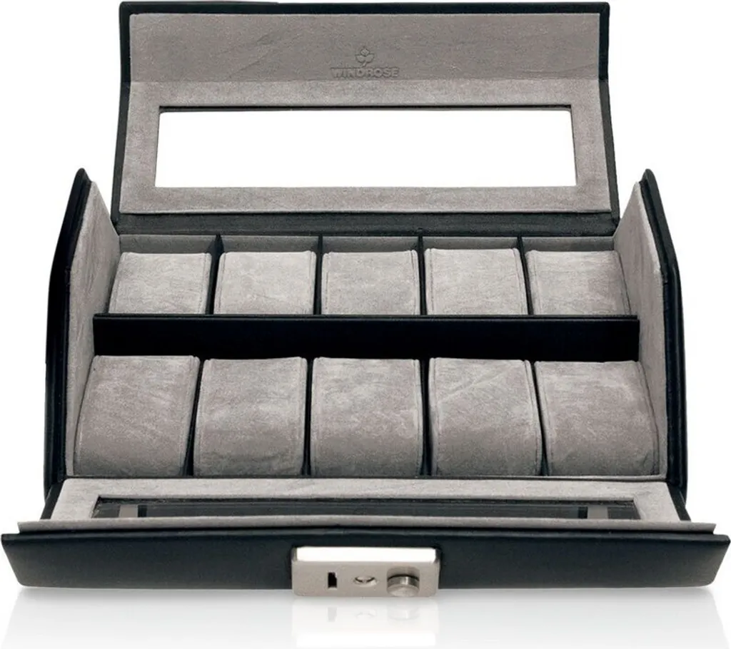 Boîte à montres de luxe Windrose en cuir noir Nappa de haute qualité