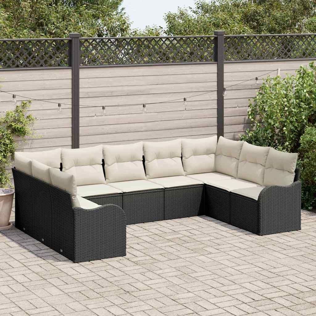 Möbel Garten-Sofa-Set mit Kissen 9 pcs Schwarz, weiß Poly Rattan - Gartenmöbelgarnituren 3354526