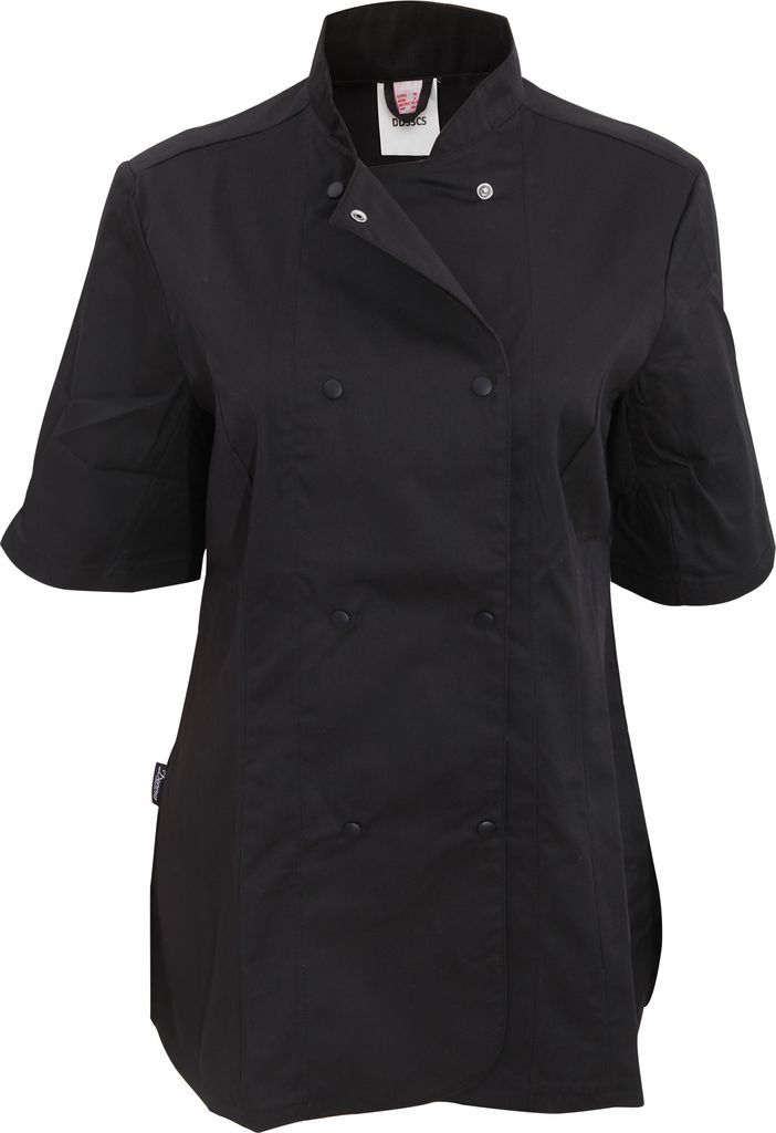 Dennys Damen Kurzarm Chef Jacke BC3471 (3XL) (Schwarz)