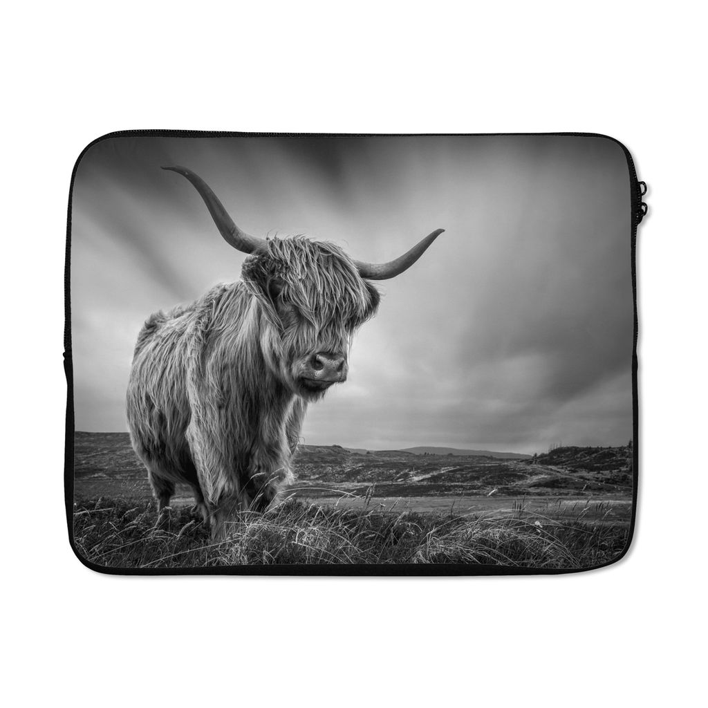 MuchoWow Laptop Hülle 17 Zoll Laptoptasche Kühe - Schottische Hochlandkühe - Natur - Tiere - Schwarz und weiß - Zipper - Schutzabdeckung