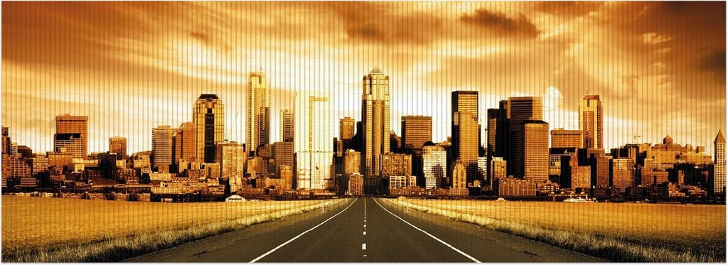 Wallario Duschmatte Antirutschmatte Badmatte Fußmatte Skyline am Ende der Straße, Größe ca. 180 x 65 cm