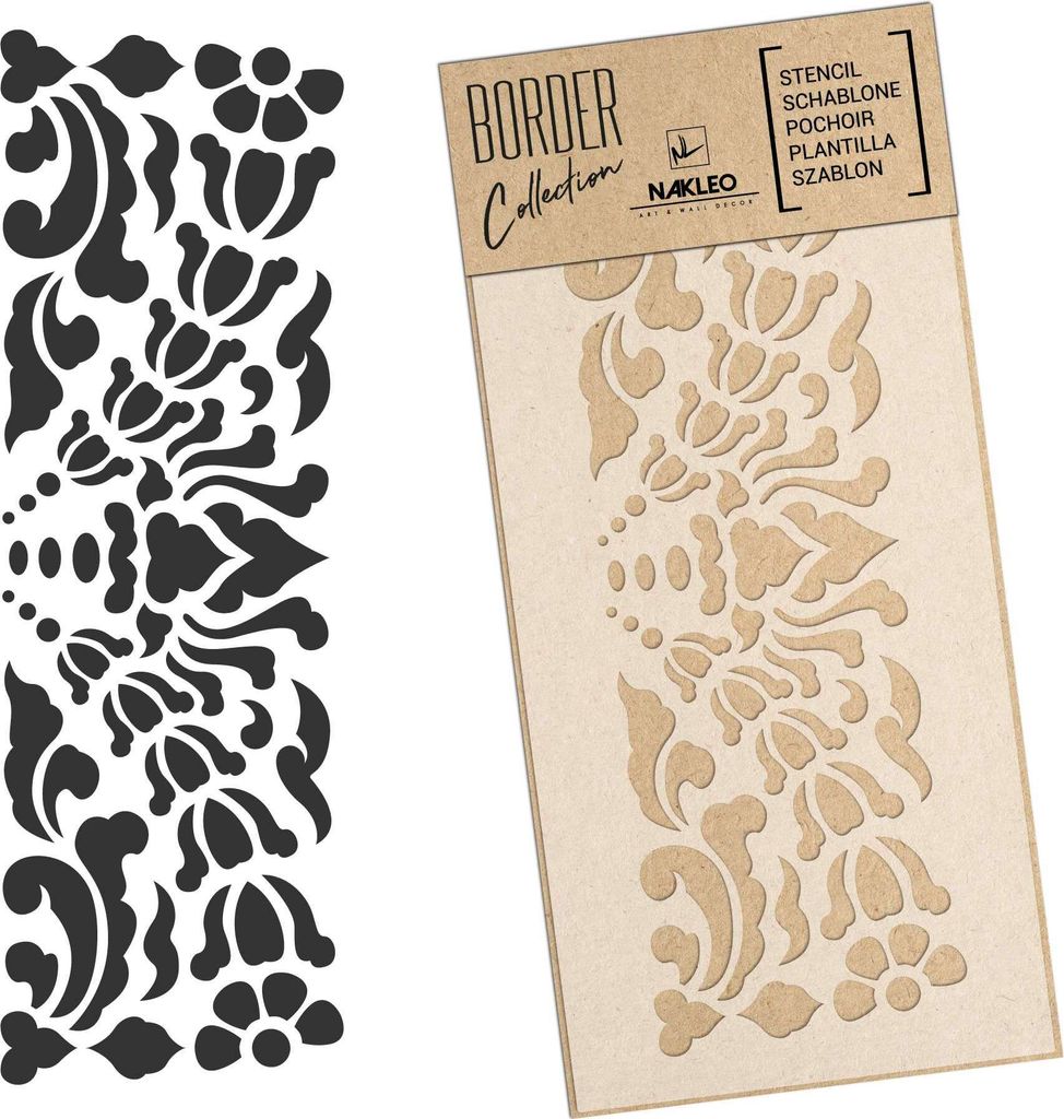 Bordüre Schablone zum Malen 21x45 cm, Römische Blumen Ornament Muster, Kunstoff Wiederverwendbare Wandchablone, Handwerk DIY Dekoration