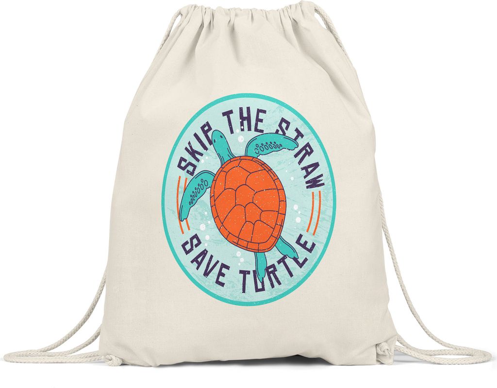 Skip The Straw Save Turtle Turnbeutel Gymsack Strohhalm Plastik Schildkröte Meere Ozean Natur Umwelt