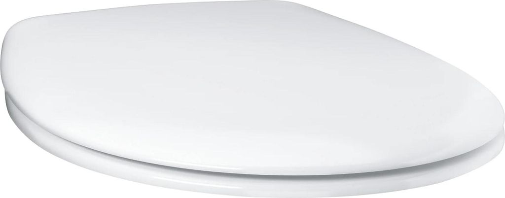 A white toilet seat shown from a diagonal, slightly elevated angle against a white background.