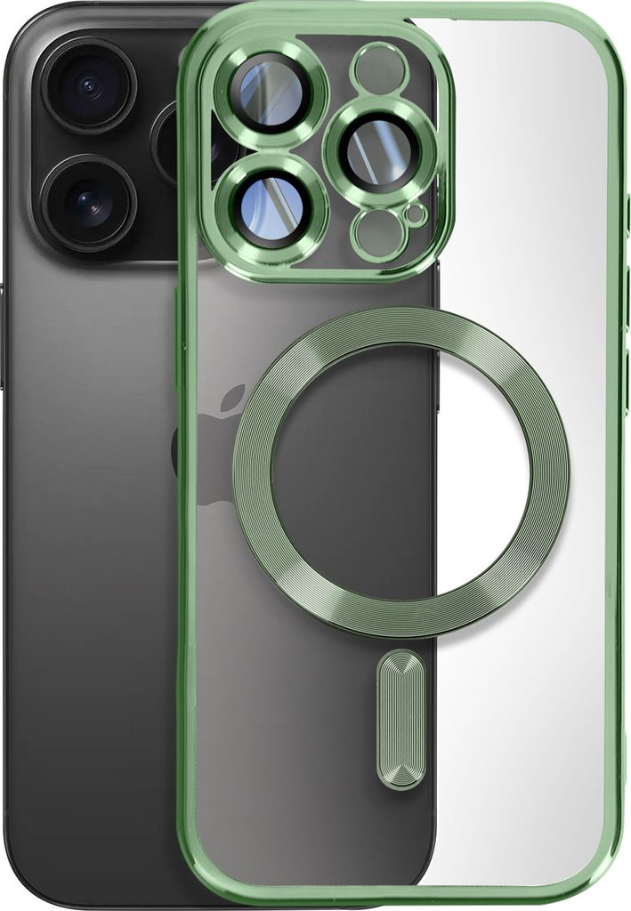 Avizar, MagSafe Silikonhülle für iPhone 16 Pro Max mit verchromter Umrandung, Dunkelgrün