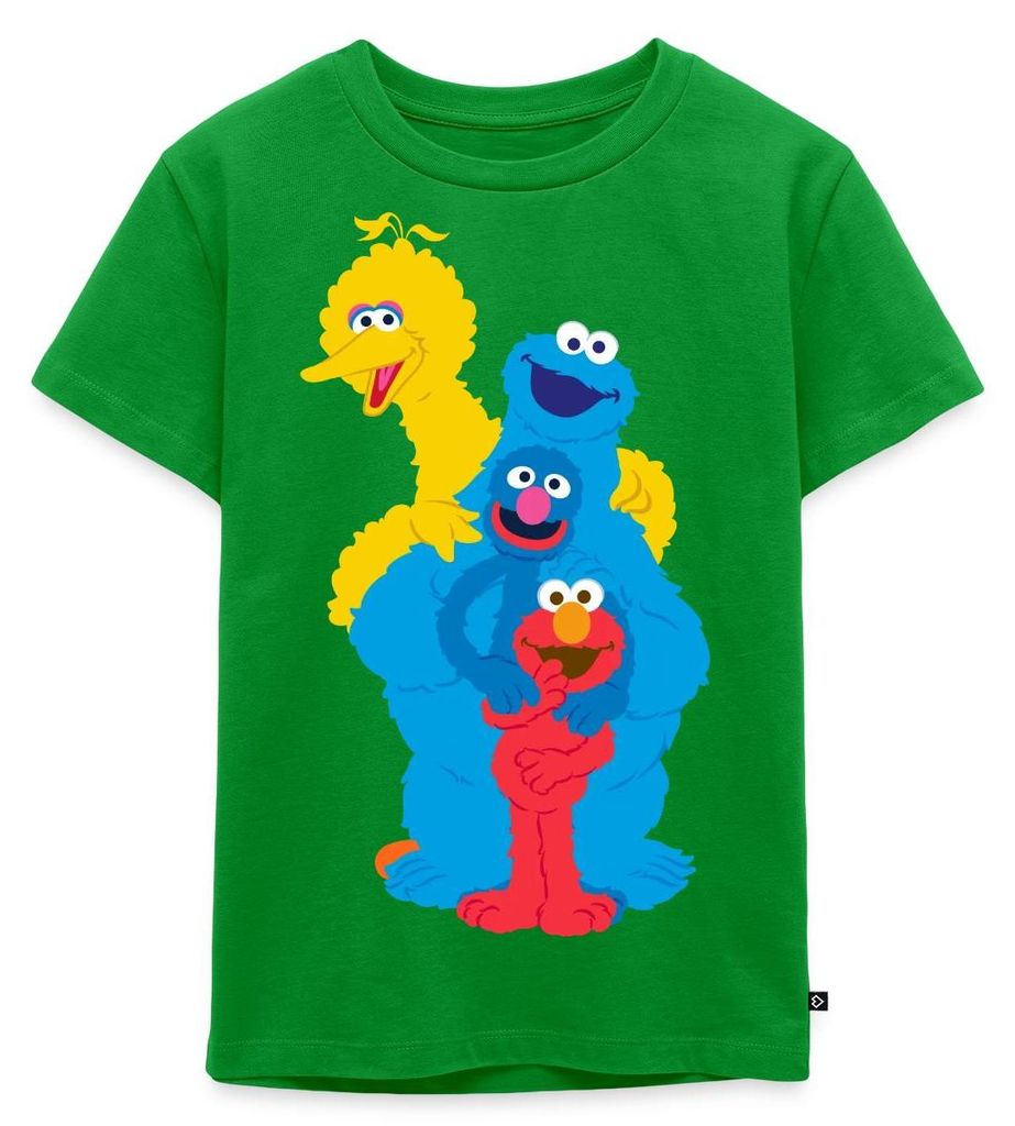 Spreadshirt Sesamstraße Elmo Grobi Krümelmonster Bibo Kinder Premium T-Shirt, 98/104 (2 Jahre), Grün