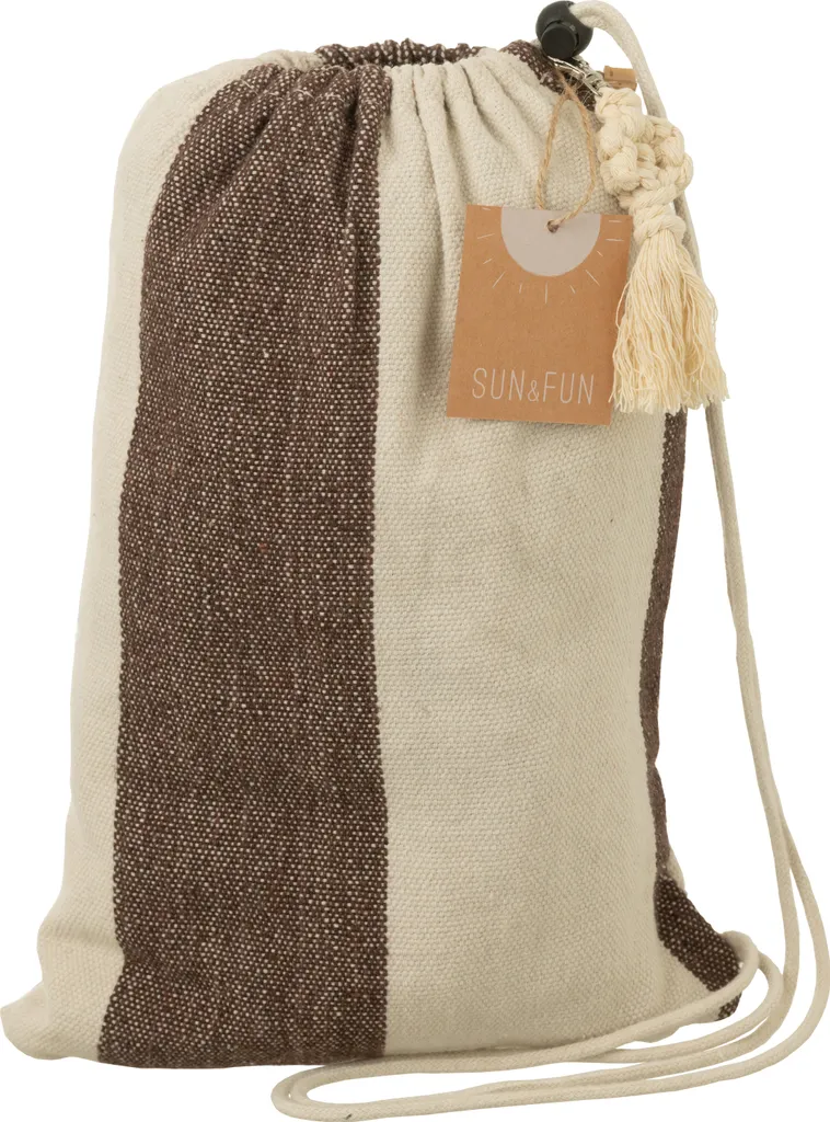 J-Line Hamac à Grandes Rayures Coton et Polyester Marron et Écru