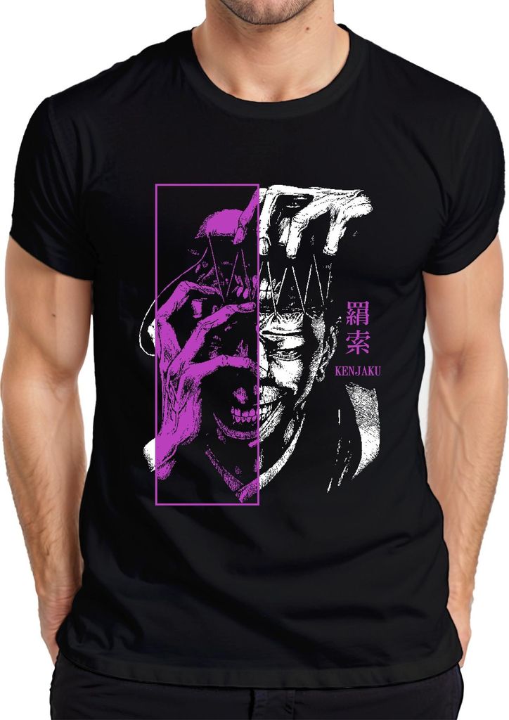 Jujutsu Kaisen Kenjaku Anime Bösewicht lila Neon Grunge Geschenk Herren T-Shirt, Schwarz, L