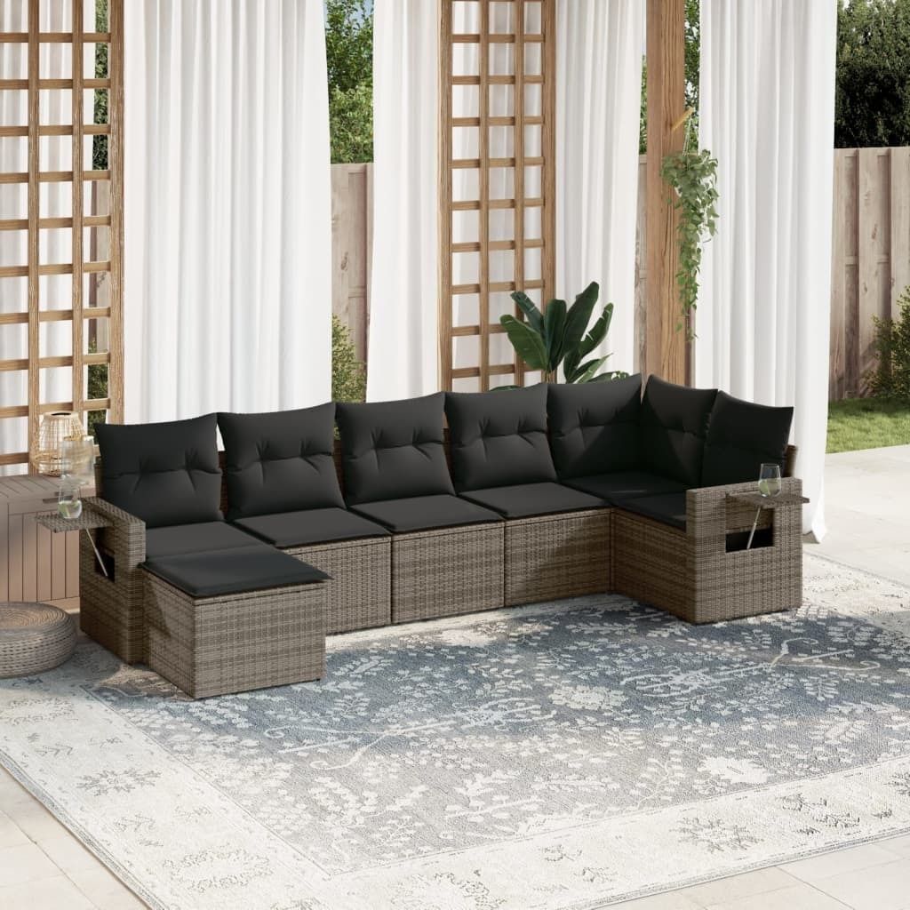 Maison Exclusive - 7-tlg. Garten-Sofagarnitur mit Kissen Grau Poly Rattan