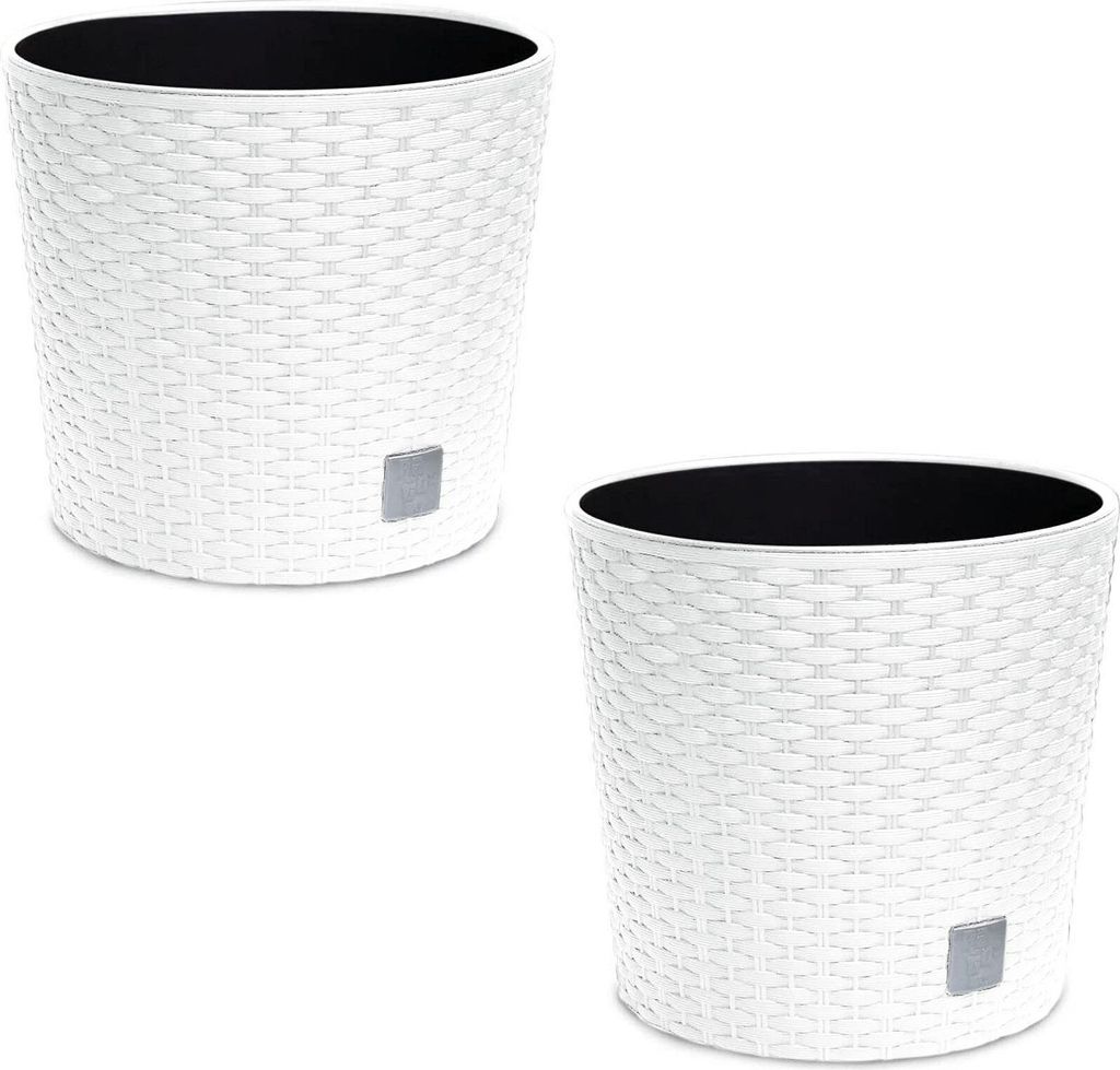 2er Set Rattan Blumentopf Blumenkübel Pflanzentopf Pflanzkübel Blumenkübel groß Ø 20 cm weiß