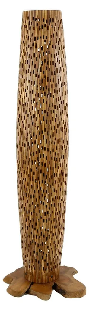 Luminaire sur pied en teck et coton beige 145 cm style exotique chic