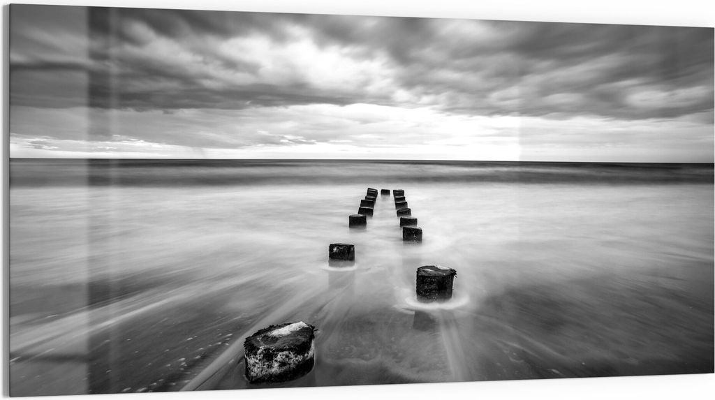 DEQORI Glasbild Acryl 100x50 cm 'Wellenbrecher im Meer' Wandbild Bild modern Deko